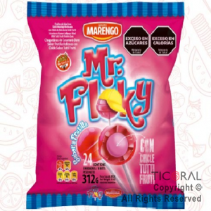 GOLO CHUPETIN MR FLOKY FRUTILLA RELLENO CON CHICLE X 24 UNIDADES 312 GR x 1